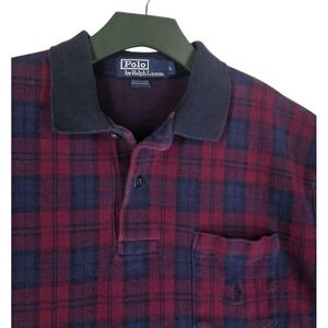Vtg Ralph Lauren Polo Shirt Flannel Plaid Mens L Maroon Blue Long Tail SS Y2K